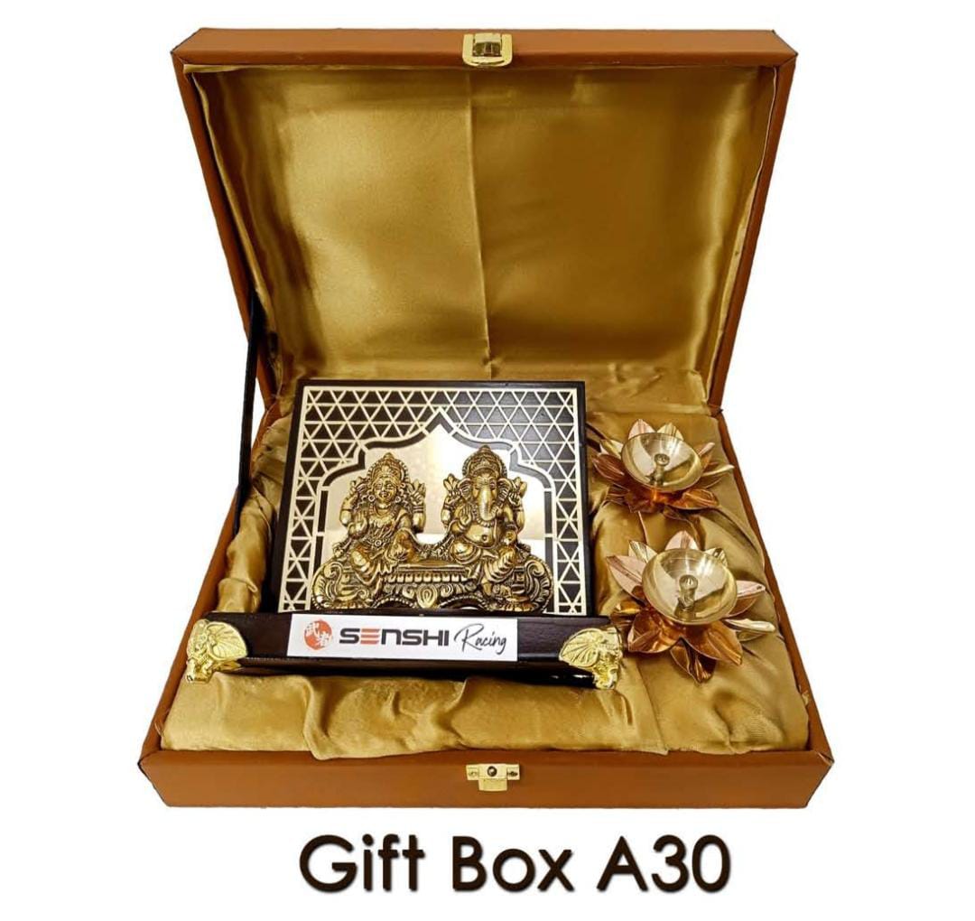  Wood Laxmi Ganesh stand Brass Gold Plated Gift box 