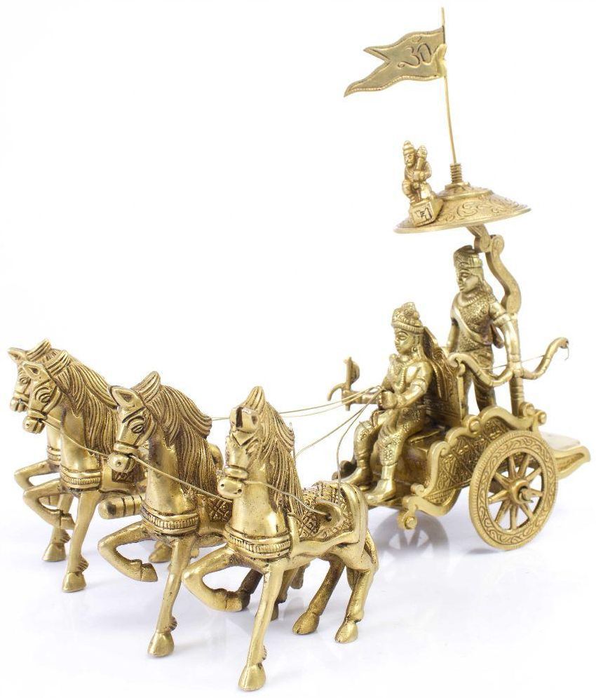  Krishna Arjun Rath Chariot with 4 horses Brass  