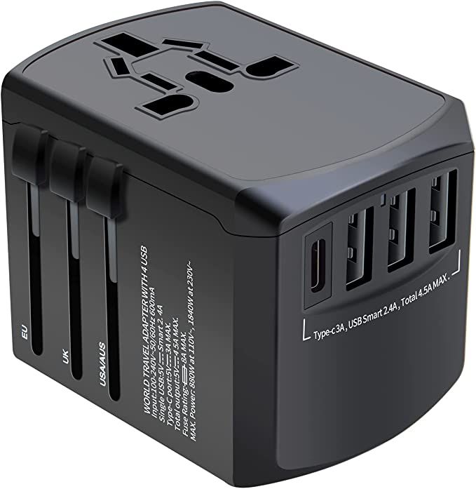  Worldwide Travel Adapter with USB C and A Port, Universal Plug 