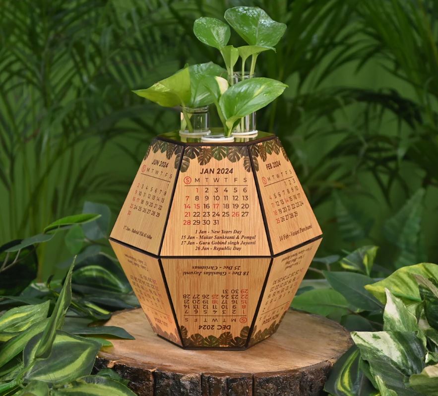   Green Combo 4 Tier Bamboo Clock Planter 