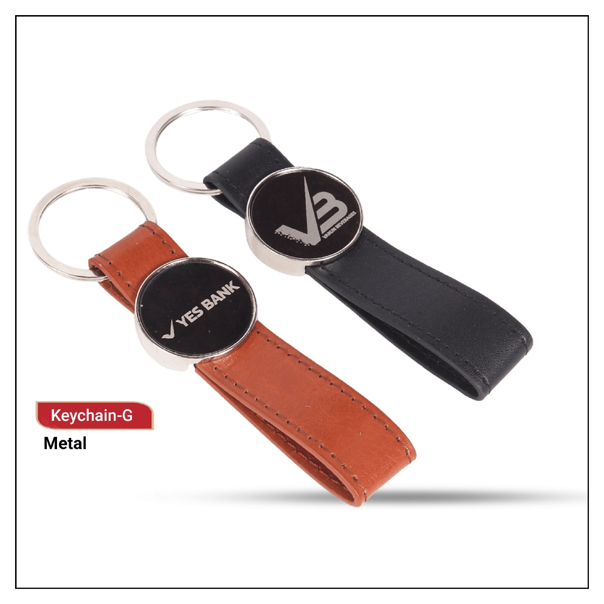  Round Shape Leather Metal Keychain 