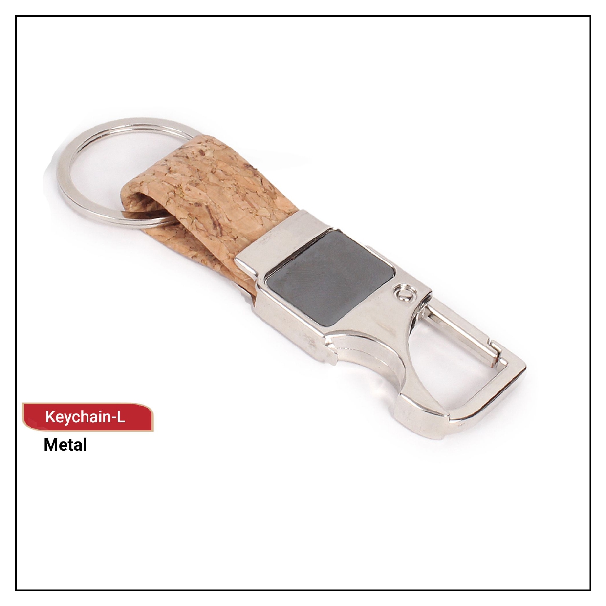   Metal Keychain Rectangle Hanging Keychain with Cork Strap  