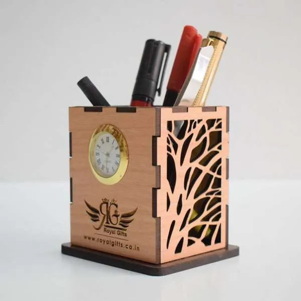  WRIFFY 6 Compartments WOODEN PEN STAND 