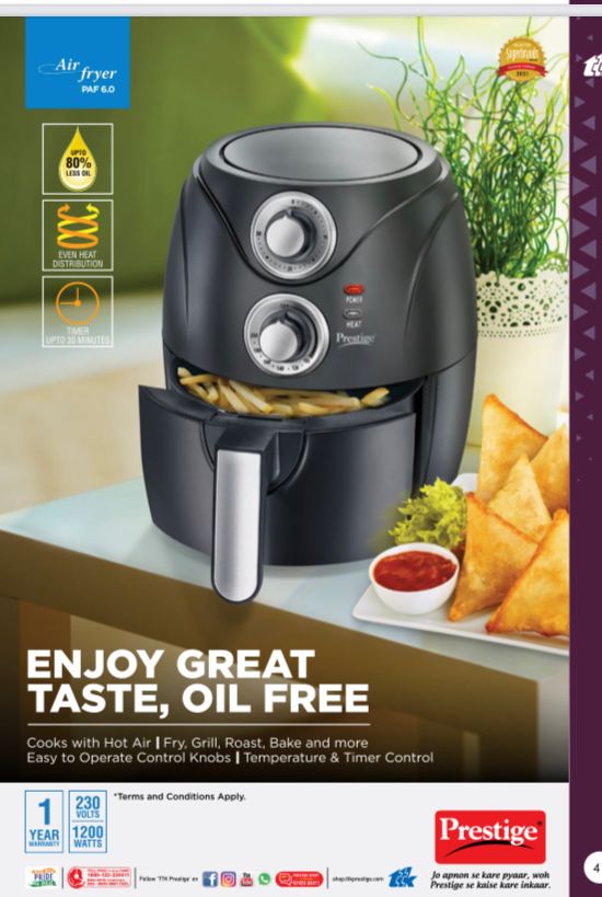  Prestige Air Fryer with 2.2L Capacity With Timer Control 