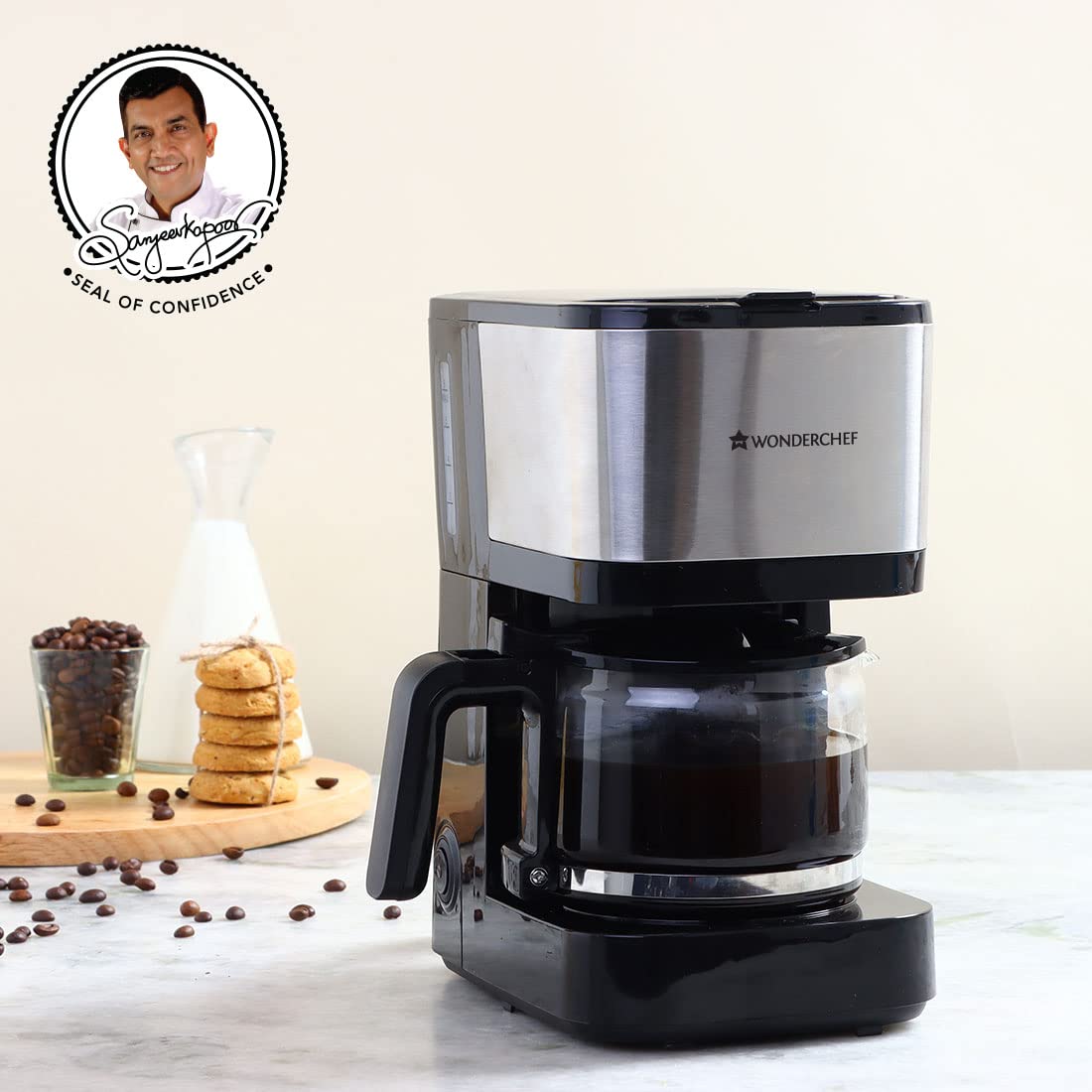  Wonderchef Regalia Pronto Coffee Maker 600W |Coffee Brewer Machine for Home & Office|750ml Borosilicate Glass Carafe 