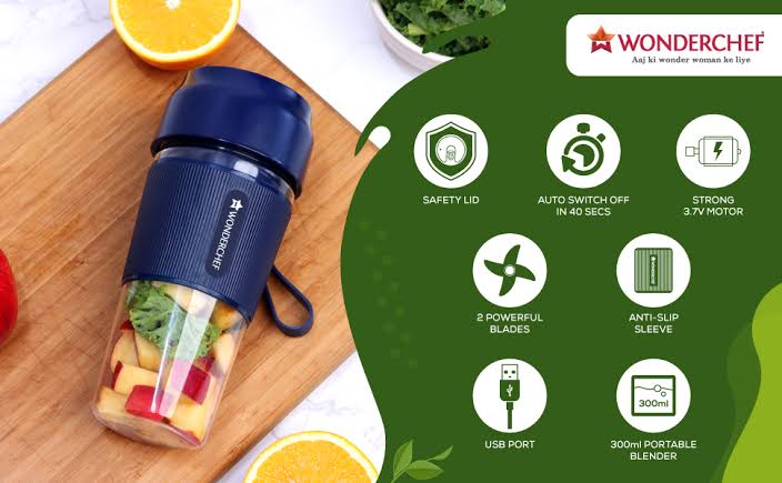  Wonderchef Plastic Nutri-Cup Portable Blender | Usb Charging | Smoothie Maker | Ss Blades | Battery Operated Rechargeable 