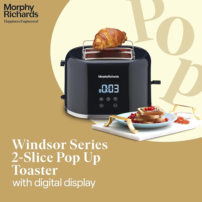  Morphy Richards Windsor Series Digital 2 Slice 800W Pop Up Toaster 