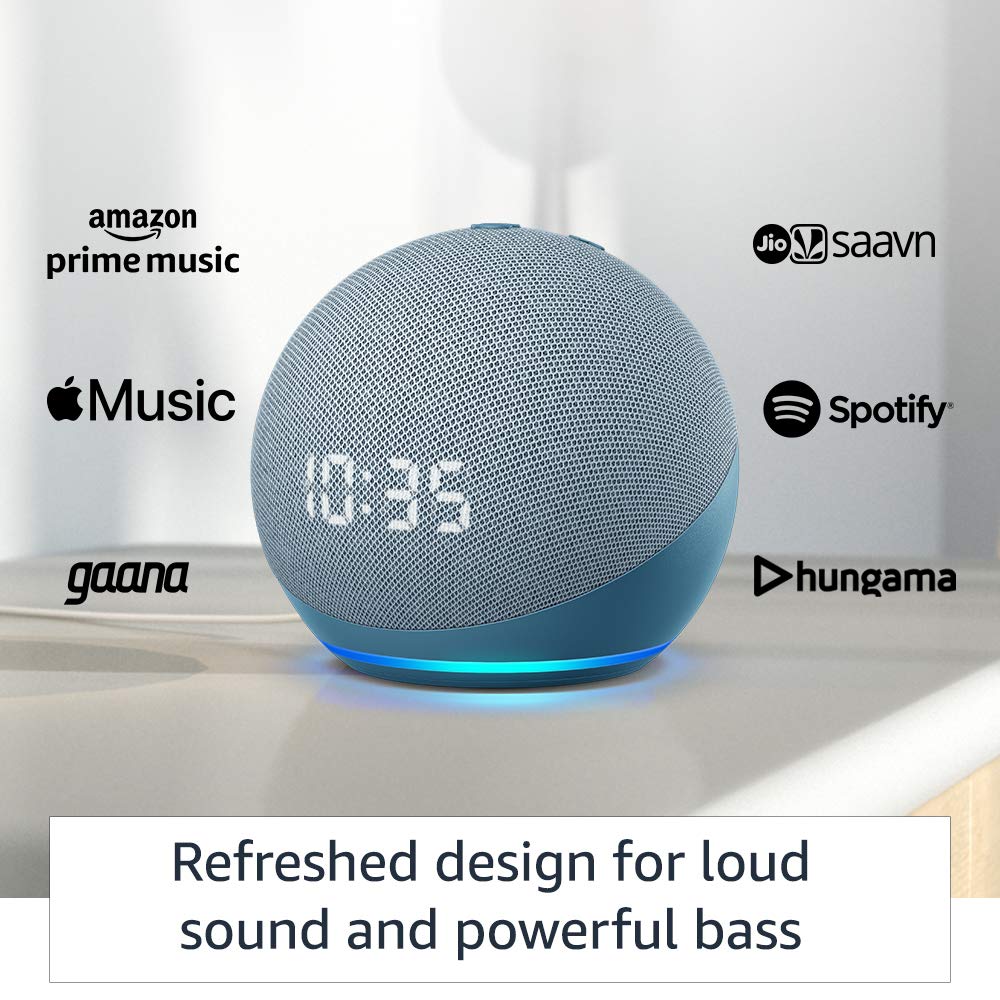  Amazon Echo Dot (4th Gen, Blue) with clock combo with Wipro 9W 