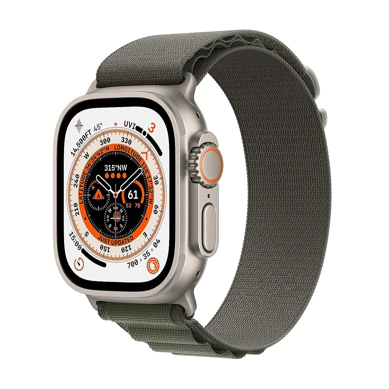  Apple Watch Ultra [GPS + Cellular 49 mm] smart watch w/Rugged Titanium Case & Green Alpine Loop 