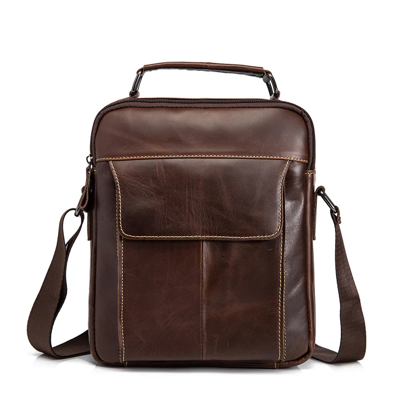  Cool Brown Leather Mens Small Vertical Side Bag  