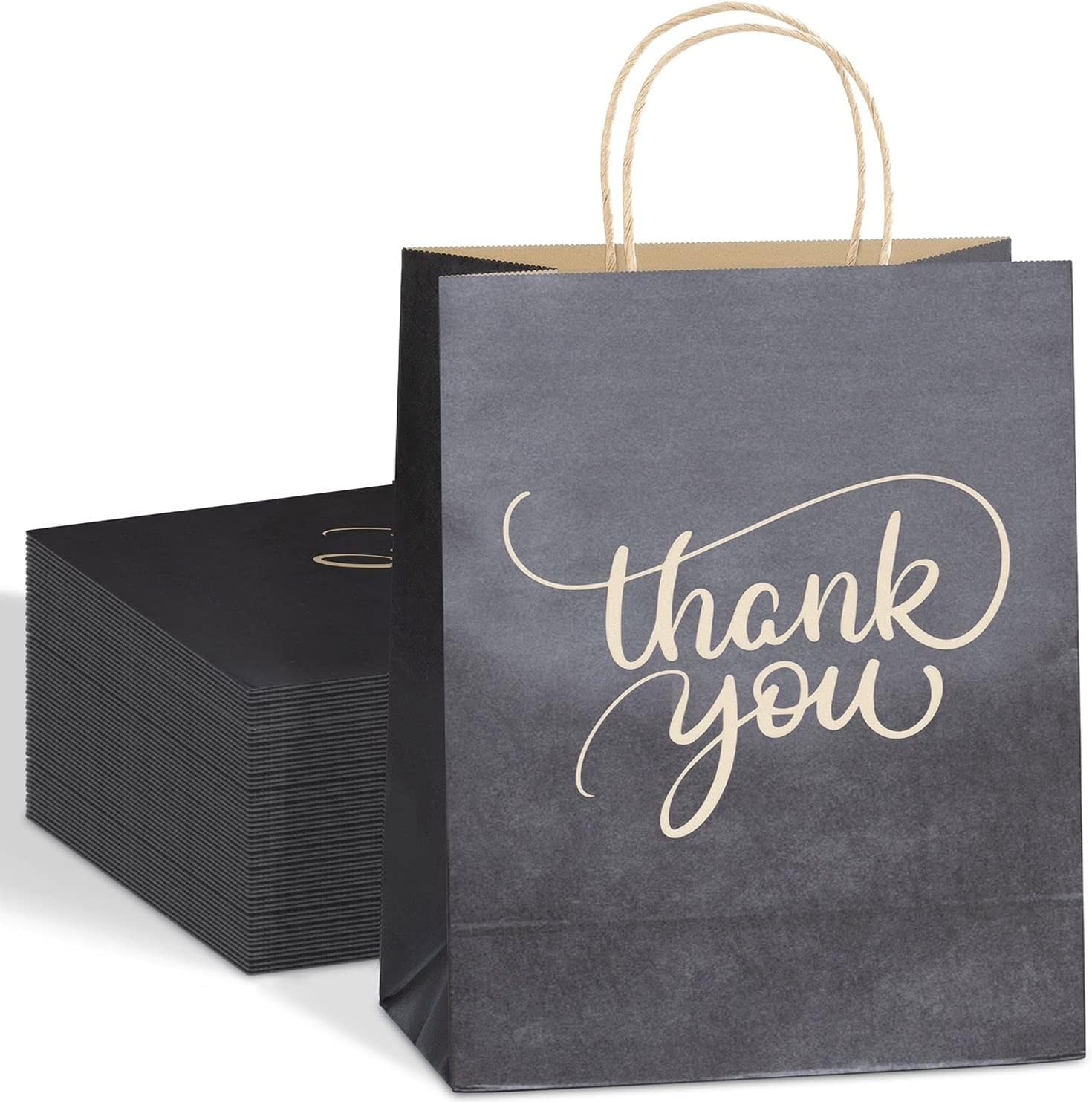  Black Thank You Paper Gift Bags with Handles  