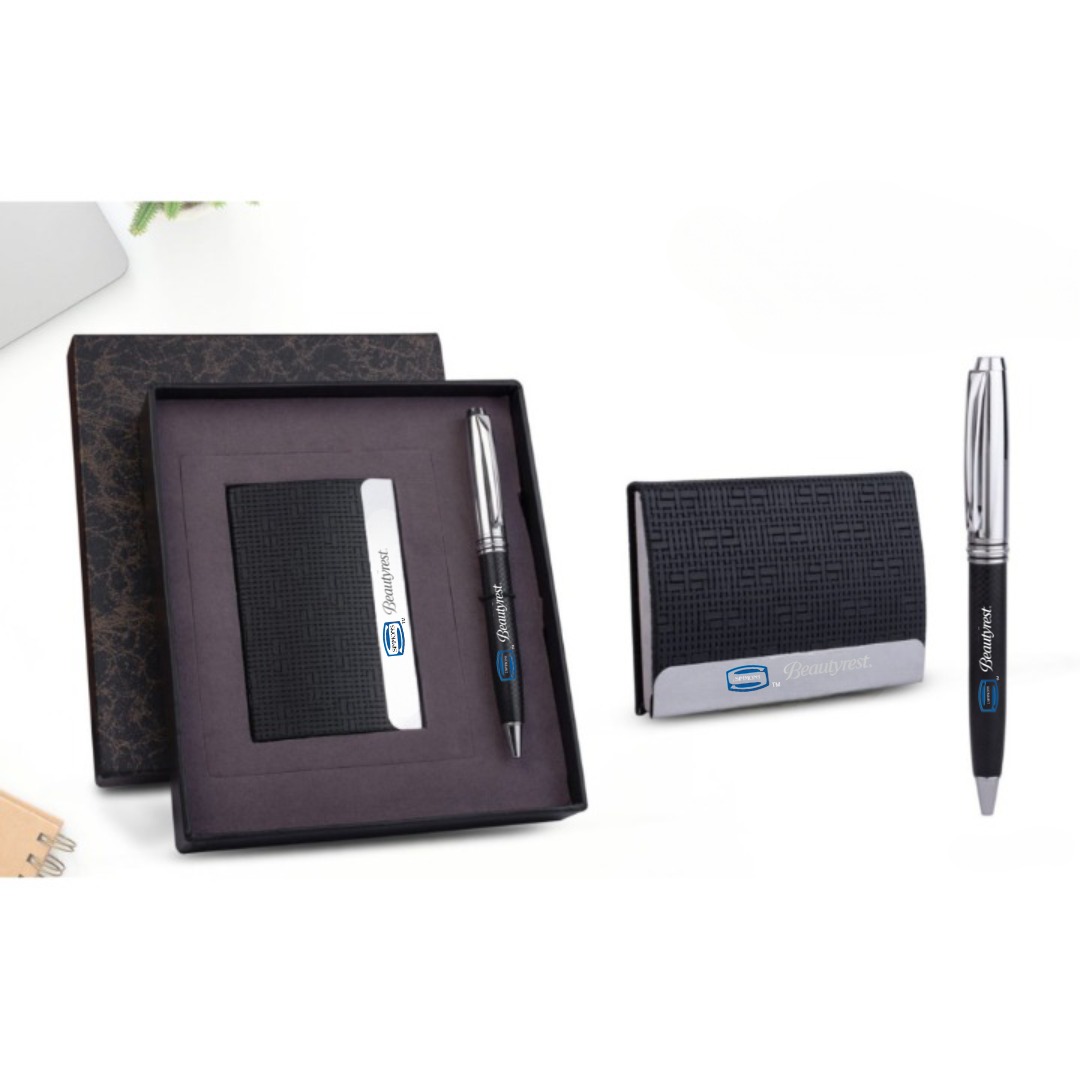  2 in 1 set of Card Holder and Metal Pen in Black Colour 