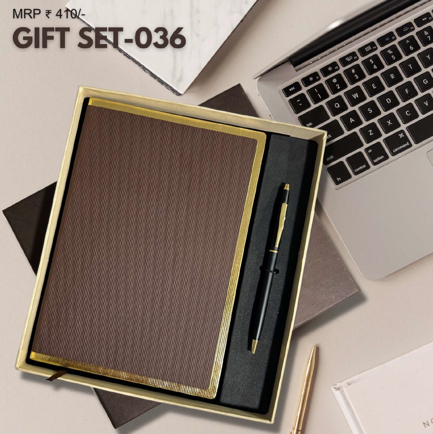  2 in 1 Set Of Premium Brown Colour Dairy with Metal Pen  