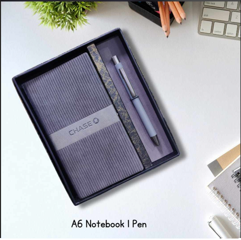  2 in 1 Combo Set Of A6 Size Notebook with Metal Pen in Grey Colour 