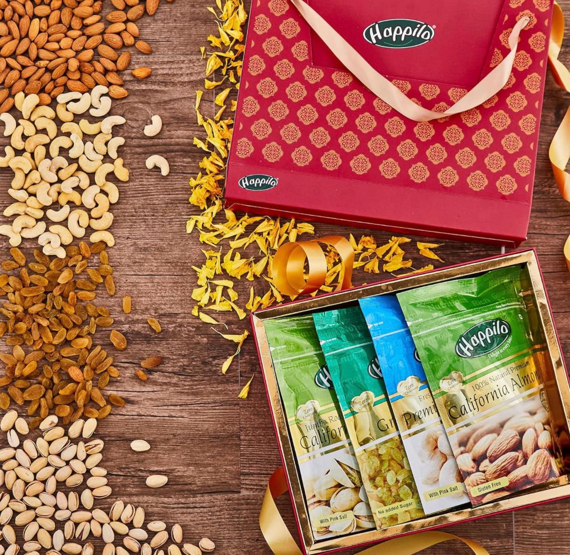  Celebration Gift Box of 550 gm and California Almonds 200g , Premium Cashews 200g, Raisins 250g & Salted Pista 200g 