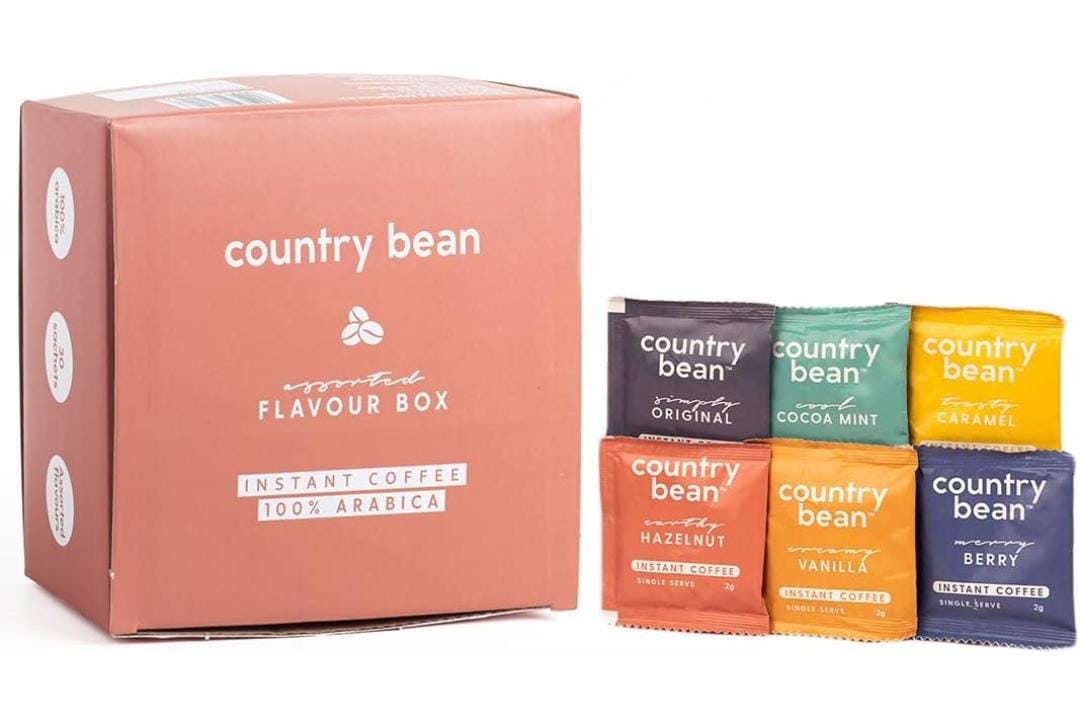  Country Bean Assorted Flavor Box (2g x 30 Sachets) | 100% Arabica Coffee, Freeze-Dried, 6 Sachets Flavors 