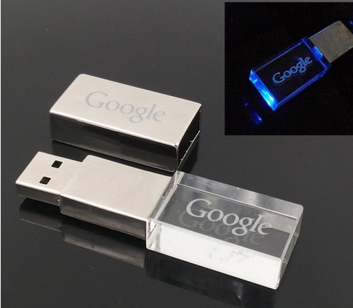  Custom Logo Glowing Arcylich lighting glass Flash Drives 