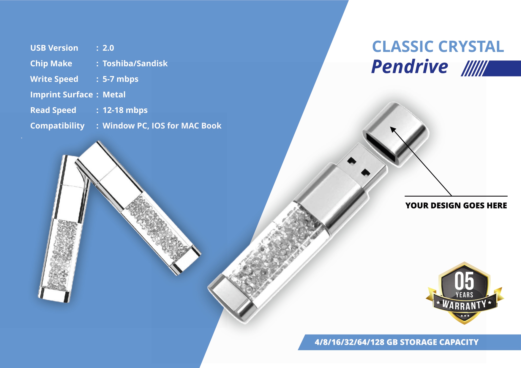  Classic Crystal Metal pen drive 