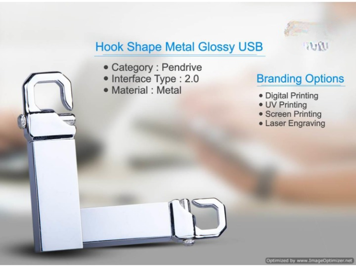  Silver Hook shape Metal glossy USB drives 