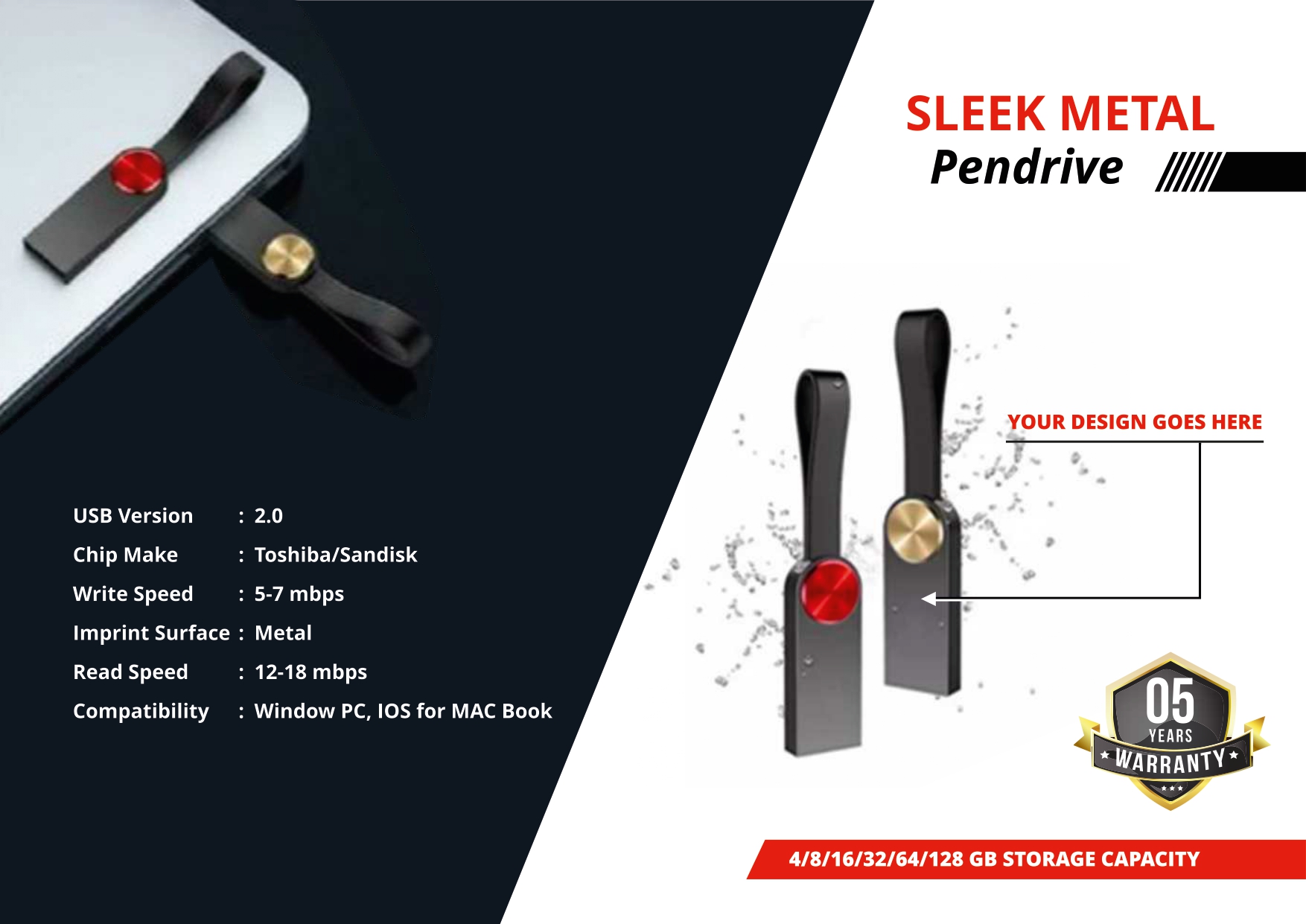  Sleek metal pen drive black colour 