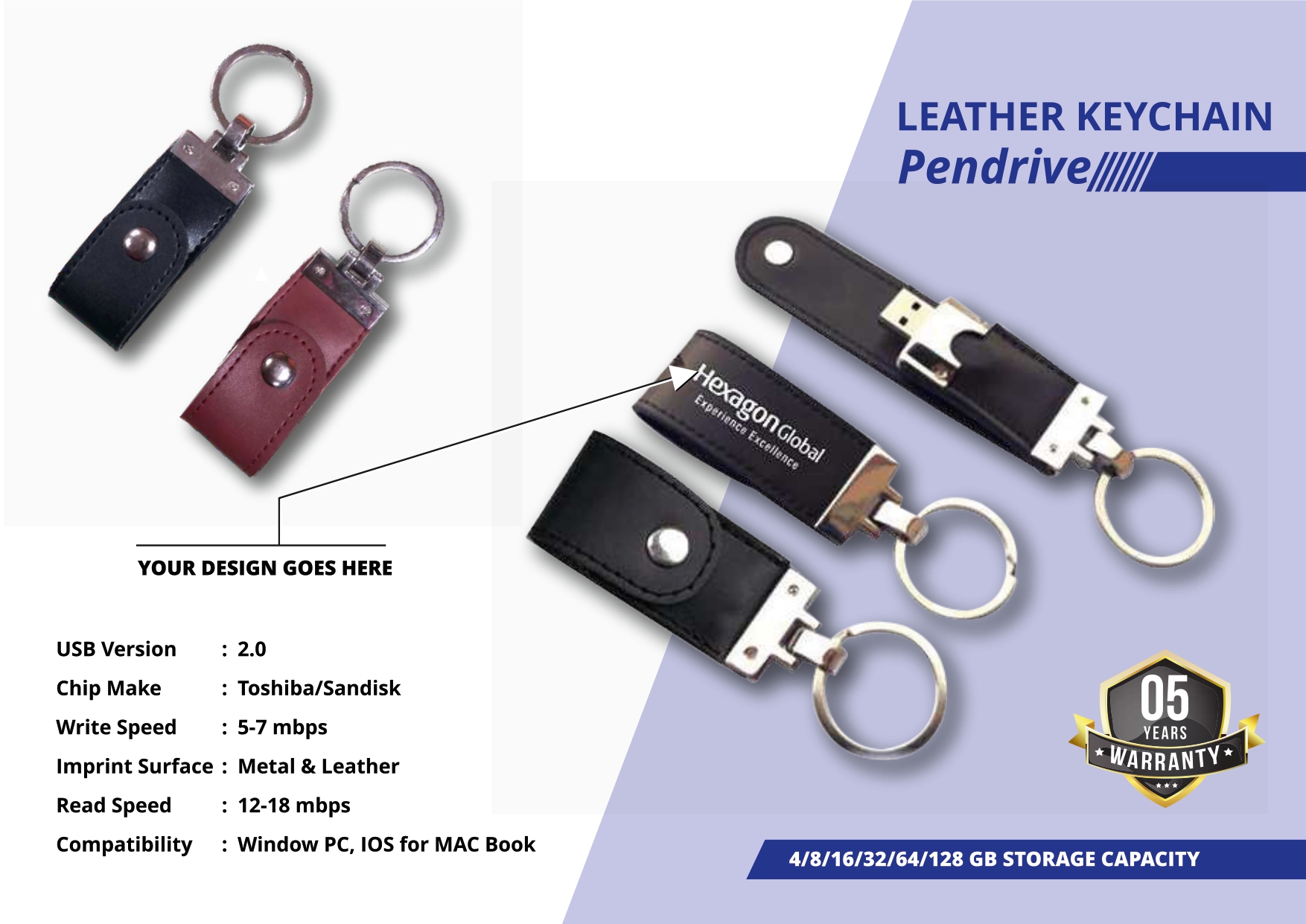  Keychain pen drive leather & Metal looks 