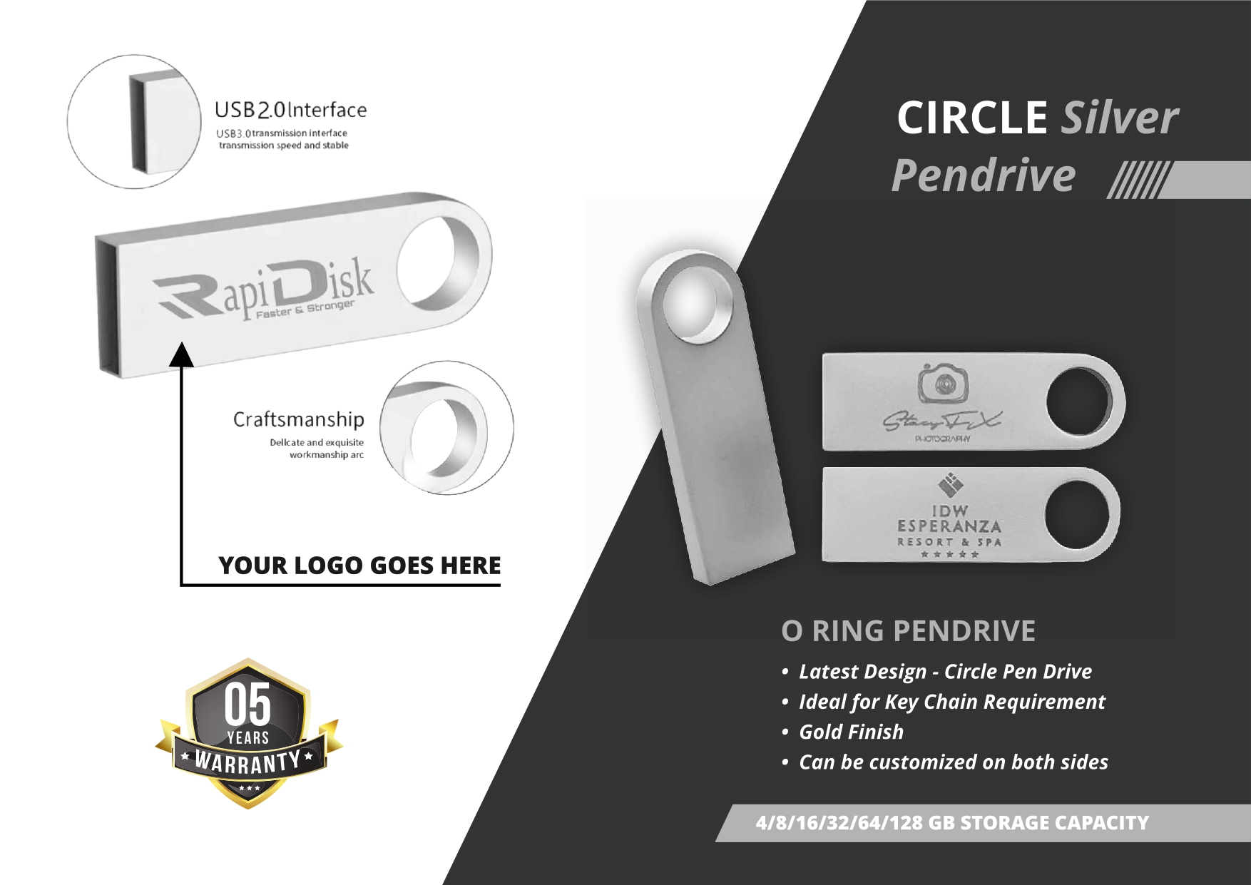  O Ring silver circle pendrive key chain 