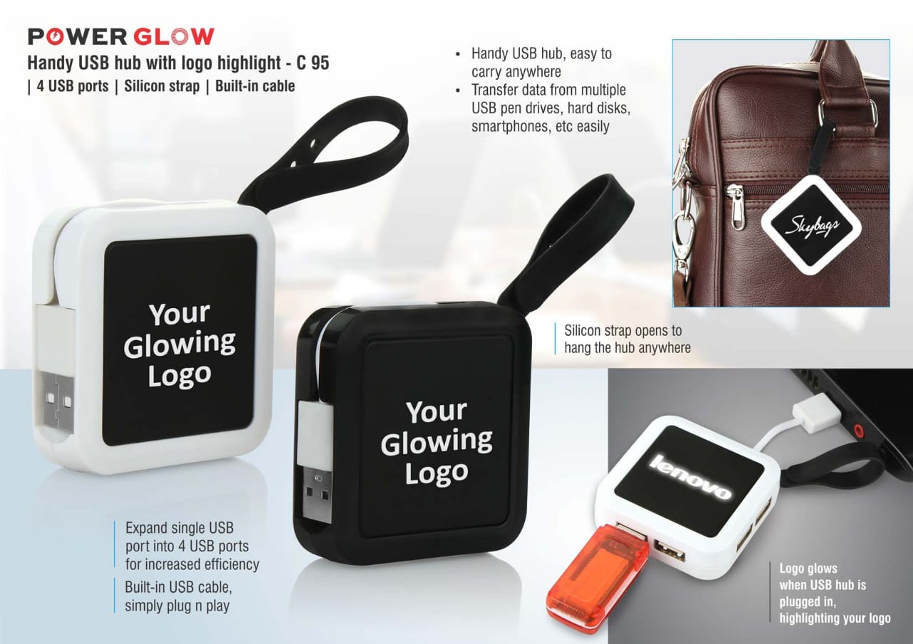  Powerglow Handy USB Hub With LOGO highlight C-95 Silicon Strap 