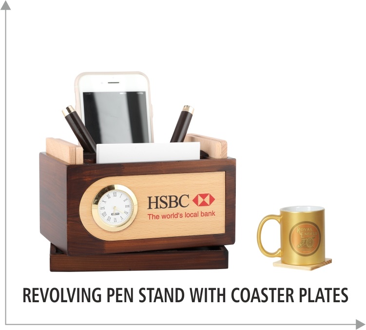  Customized Wooden pen stand with Logo Coaster Clock 