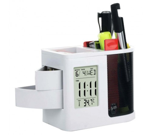  White Promotional Digital Clock with Stationary Holder 