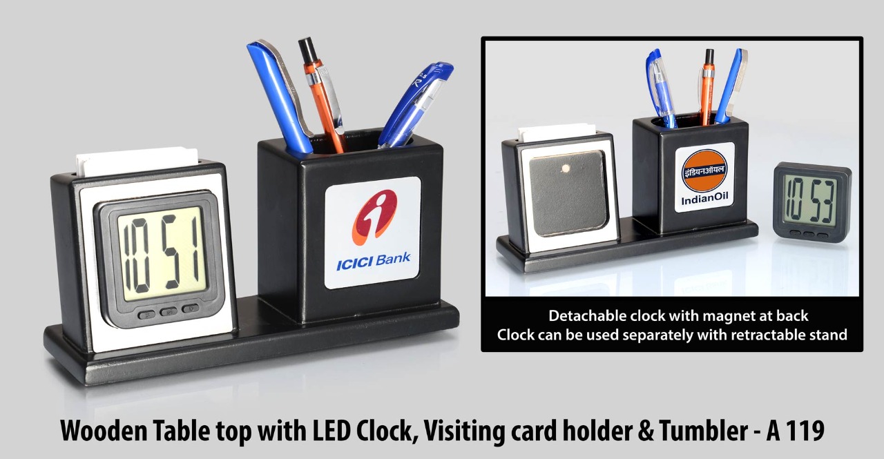  Detachable clock with magnet table top with LED clock , visiting card holder 