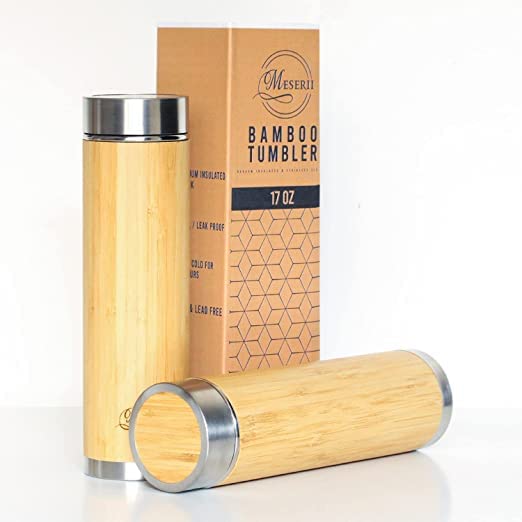  Bamboo Stainless Steel Bottle/Vaccum Insulated Bamboo Bottle with Double Wall Hot &Cold (500ml) 