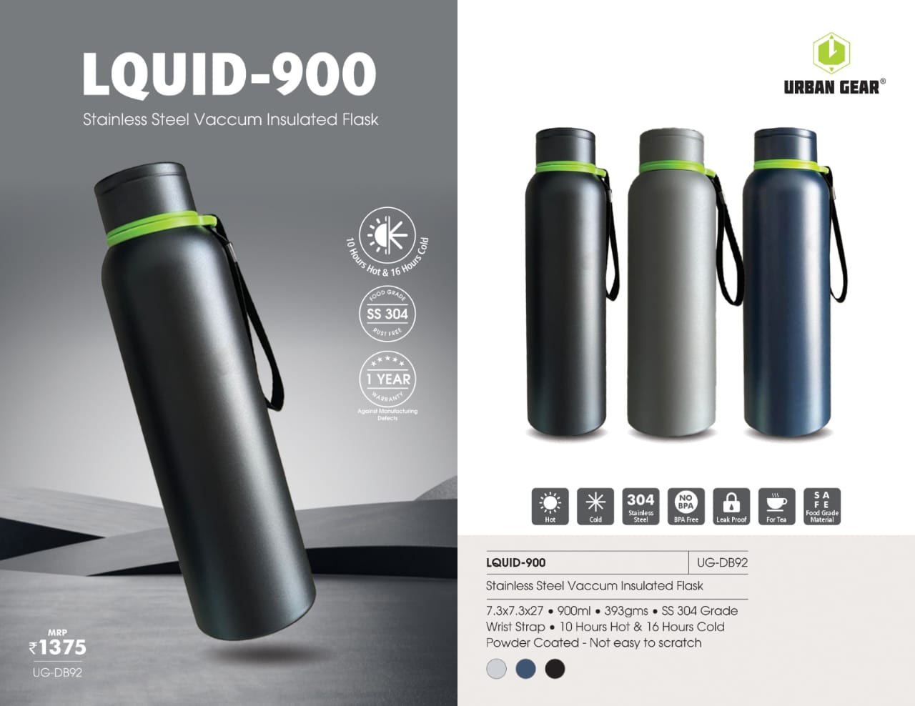  1000 ML LQUID-900 Stainless Steel Vaccum Insulated Flask 