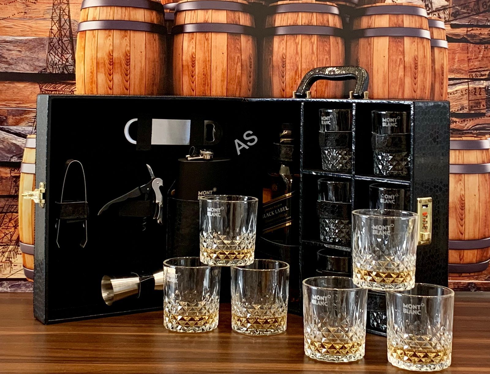  Black Bar Set with 6 Whiskey Glasses Ideal for Picnic Travel Car-o-Bar 