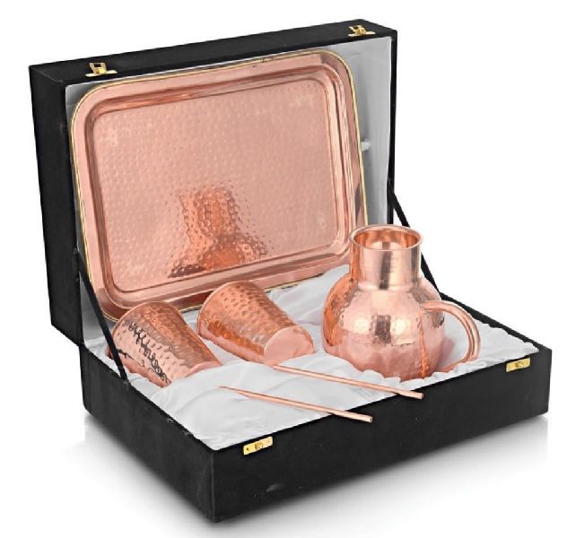  Copper Surahi with Glass and Tray Gift Set 