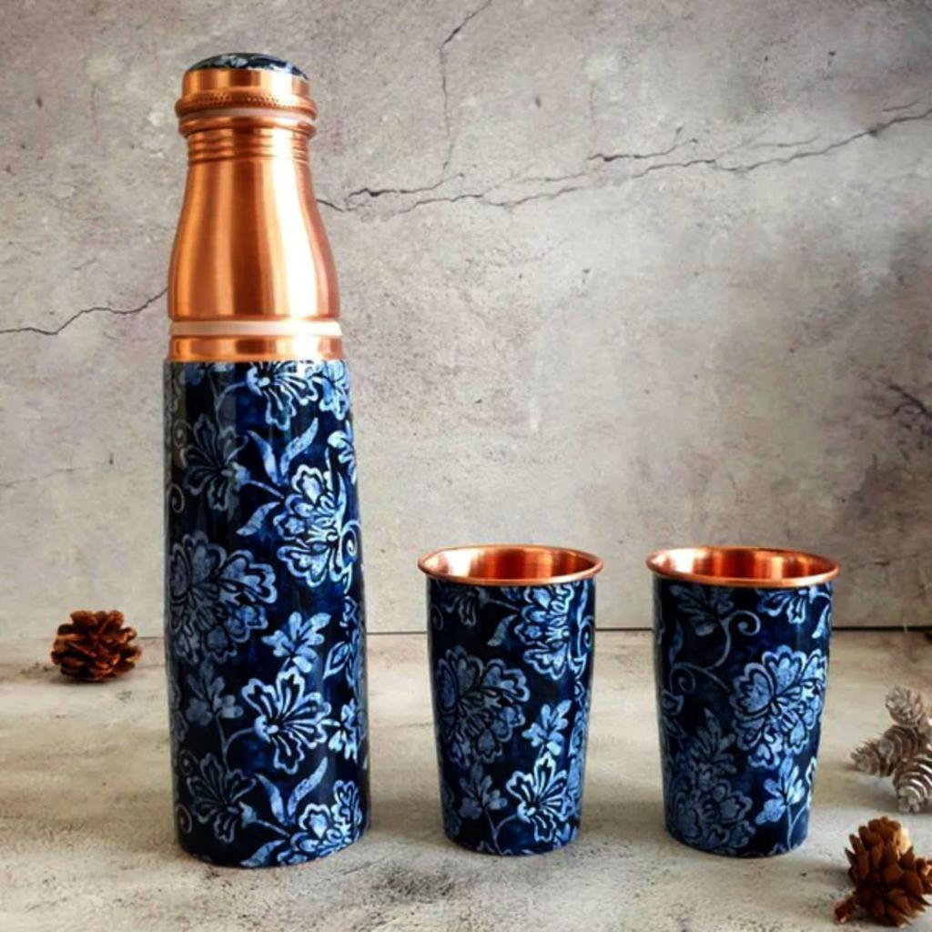  Blank Slate Home - Copper Bottle Set with 2 Glasses - Ink Ivy 