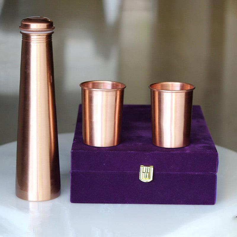  Purple Velvet Box Gift set contains Copper Bottle with Set of 2 Glass,  