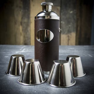 Pinder Brothers Brown Leather Hunters Flask Gift Set - 8oz