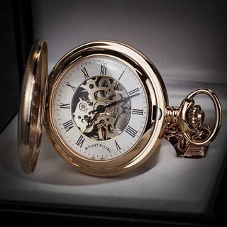 Mount Royal Rose Gold Half Hunter Skeleton Pocket Watch