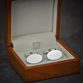 Farrar & Tanner Solid Sterling Silver Large Oval Hinged Cufflinks