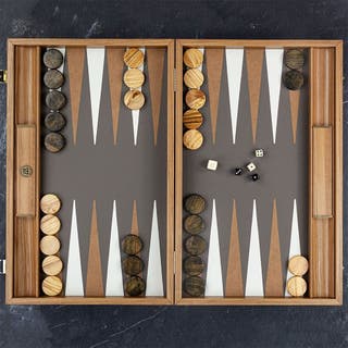 Manopoulos Inlaid Grey/Beige Ostrich Leatherette Backgammon Set- Tournament