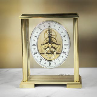 Gold Tone Square Top Skeleton Mantel Clock