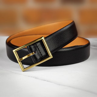 Women's Leather Belt with Solid Brass Buckle - Matte Black