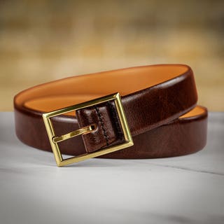 Women&#039;s Leather Belt with Solid Brass Buckle - Tan
