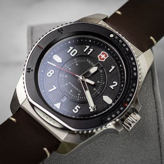 Journey 1884 43mm Watch - Black Dial, Brown Leather Strap + Black Rubber Strap