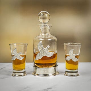 Stag Head Pewter & Crystal Mini Decanter & Shot Glass Gift Set