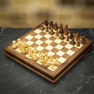 Walnut Chess and Draughts Set with Storage - Medium