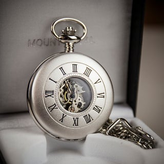 Mount Royal Matte Silver Plated Half Hunter Skeleton Pocket Watch