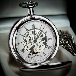 Mount Royal Double Hunter Skeleton Pocket Watch