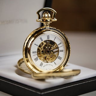 Mount Royal Double Half Hunter Gold Plated Skeleton Pocket Watch