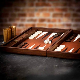 Manopoulos Inlaid Caramel Brown Leatherette Backgammon Set - Tournament
